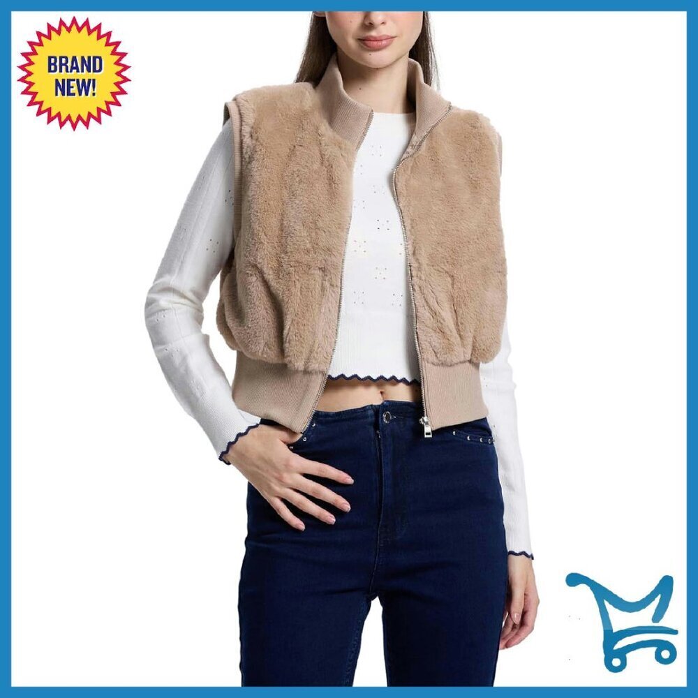Cropped Faux Fur Vest Sleeveless Jacket Zip Up Fuzzy Sherpa Coat
